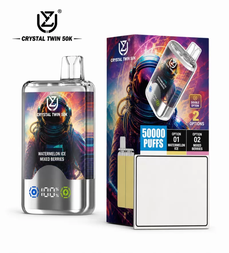 UZY Crystal Twin 50K | 2-in-1 dual-option 50000 puffs smart LED display 40ml mega capacity wholesale