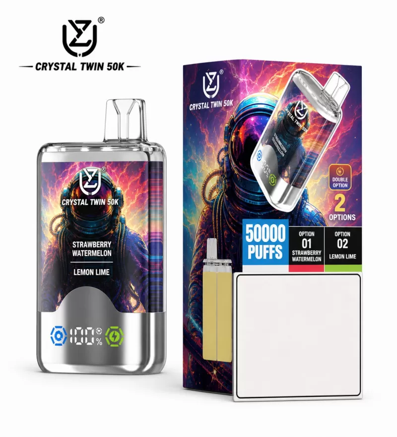 UZY Crystal Twin 50K | 2-in-1 dual-option 50000 puffs smart LED display 40ml mega capacity wholesale - Image 2