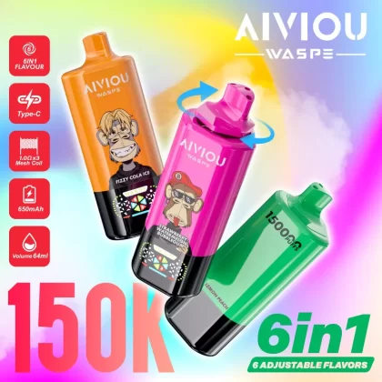 WASPE AIVIOU 150K | 150000 puffs, 64mL, 6 options in one, 6-in-1, longest-lasting, bulk disposable vape