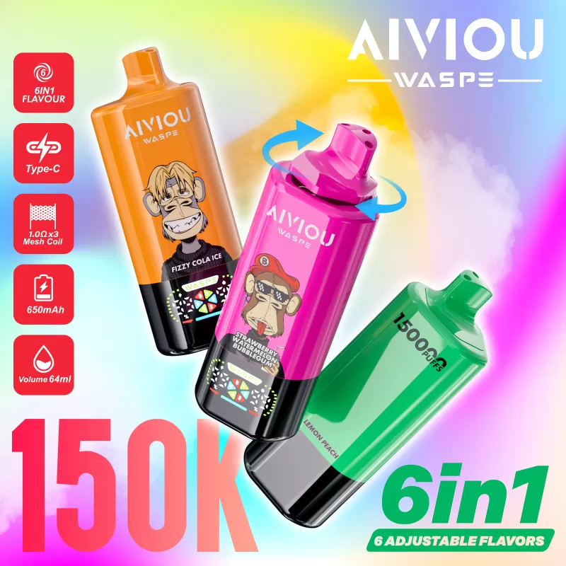 WASPE AIVIOU 150K | 150000 puffs, 64mL, 6 options in one, 6-in-1, longest-lasting, bulk disposable vape