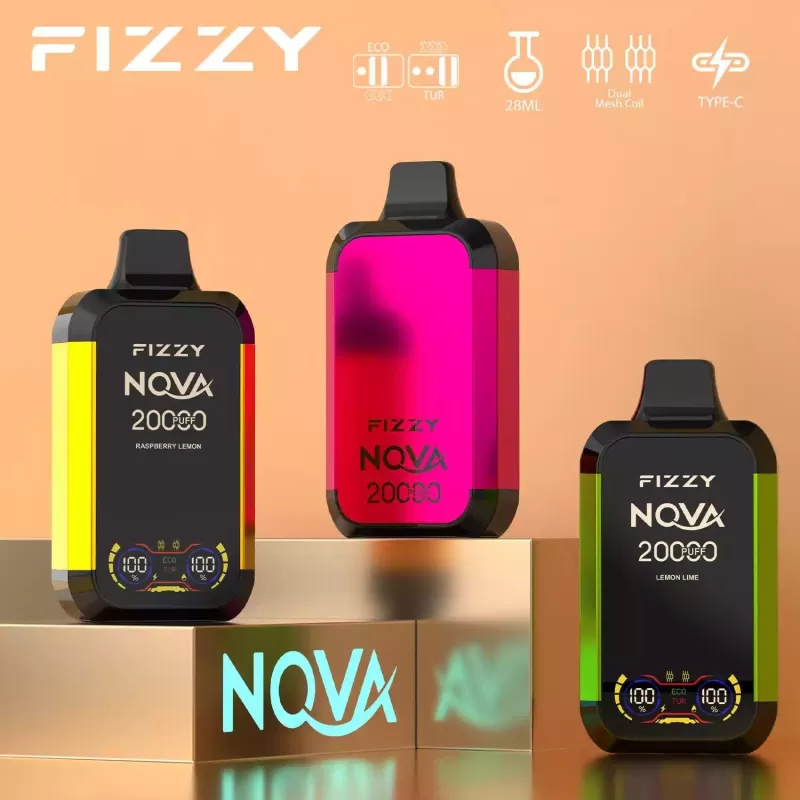 Fizzy Nova 20000 Puffs | dual mesh coil, LCD screen, rechargeable disposable vape bulk & wholesale