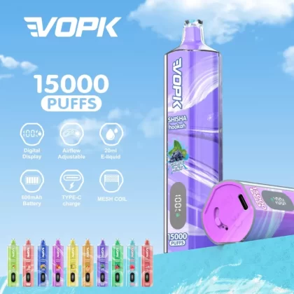 VOPK Shisha Hookah 15000 Puffs | 0%-5% strength, 20mL, bulk disposable vape