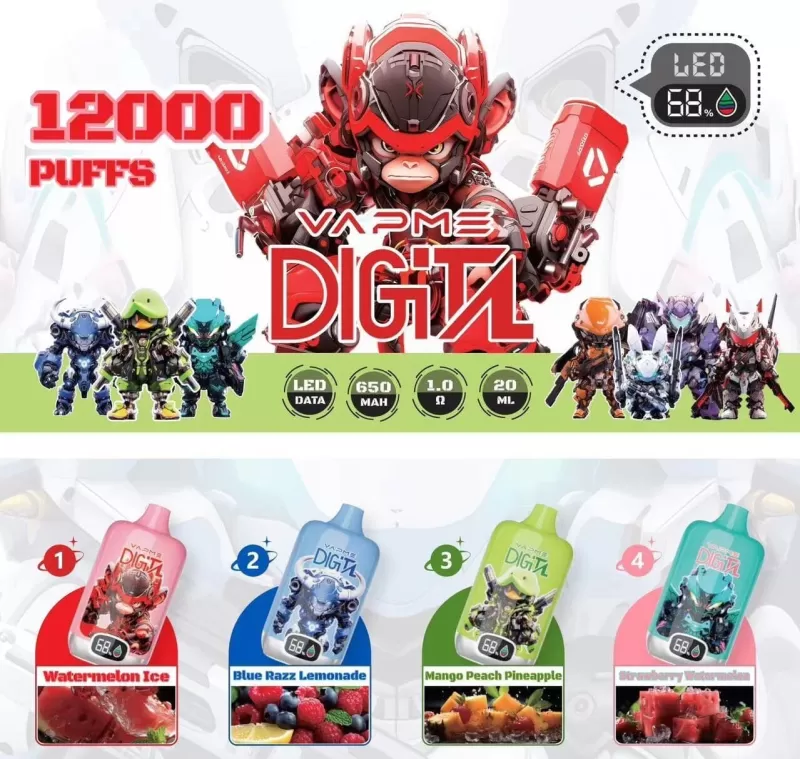 VAPME Digital 12000 Puffs | 2%-5% strength, 20mL, bulk disposable vape