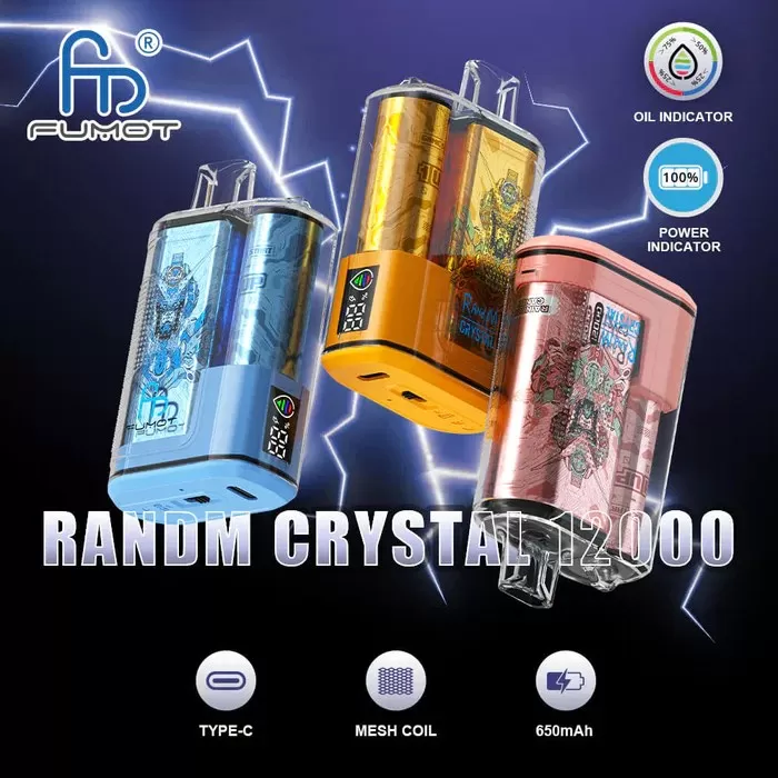 FUMOT RandM Crystal 12000 Puffs | 0%-5% strength, LED display, bulk disposable vape