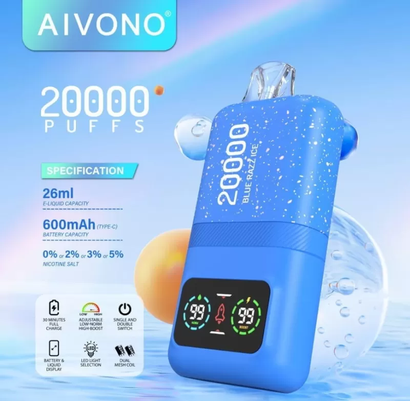 AIVONO AIM MAGIC 20000 Puffs | 0%-5% strength, 26mL, dual mesh, LCD display, bulk vape