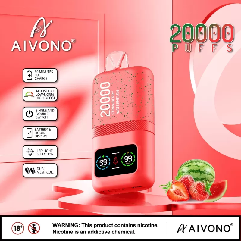 AIVONO AIM MAGIC 20000 Puffs | 0%-5% strength, 26mL, dual mesh, LCD display, bulk vape - Image 3