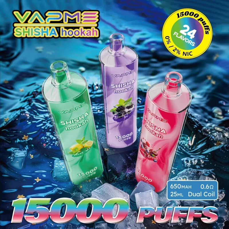 VAPME Shisha Hookah 15000 Puffs | 0%-2% strength, 25mL, 650mAh, bulk disposable vape