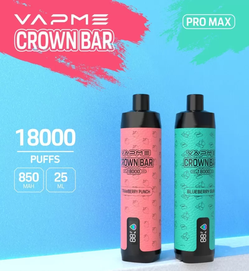 VAPME CROWN BAR 18000 Puffs | 2%-5% strength, 25mL, RGB light, bulk disposable vape