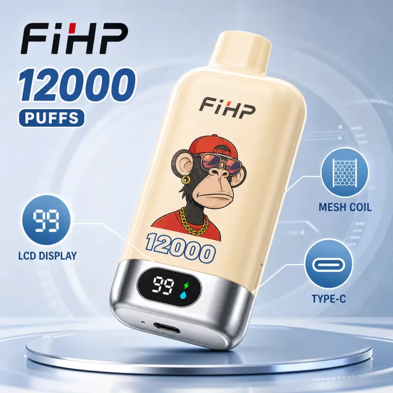 FIHP 12000 Puffs | 2%-5% strength, 20mL, LED display, bulk disposable vape - Image 2