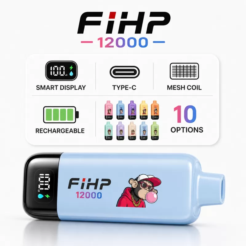 FIHP 12000 Puffs | 2%-5% strength, 20mL, LED display, bulk disposable vape - Image 3