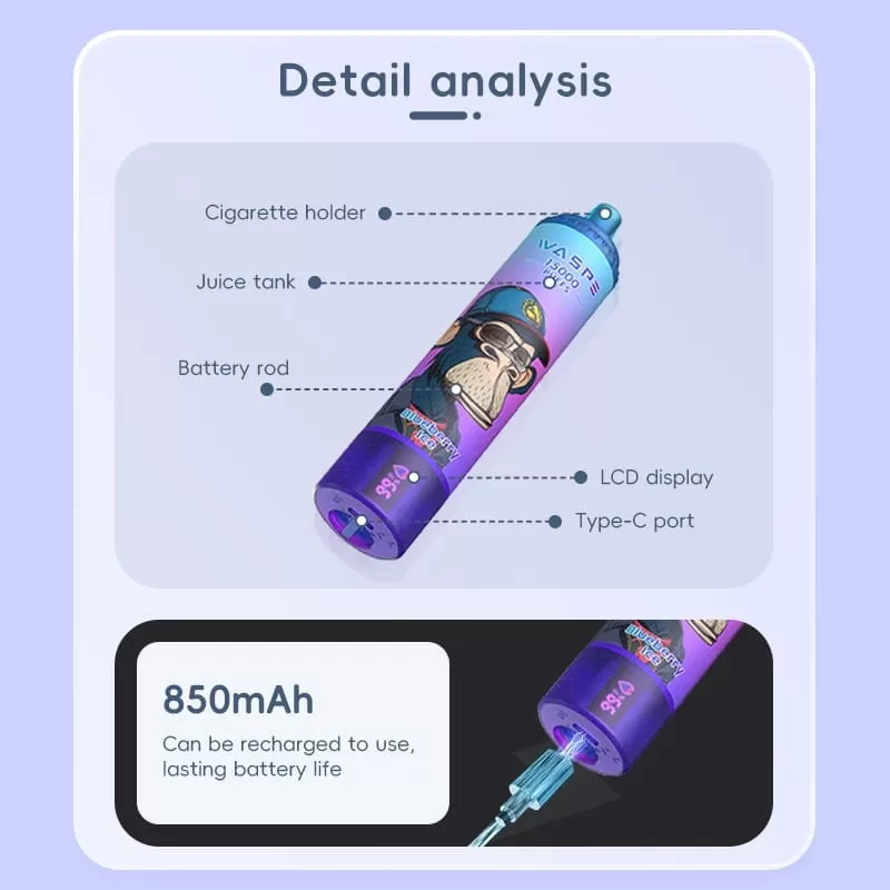 Waspe 15000 Puffs | 0%-5% strength, 22mL, LCD display, bulk disposable vape - Image 2