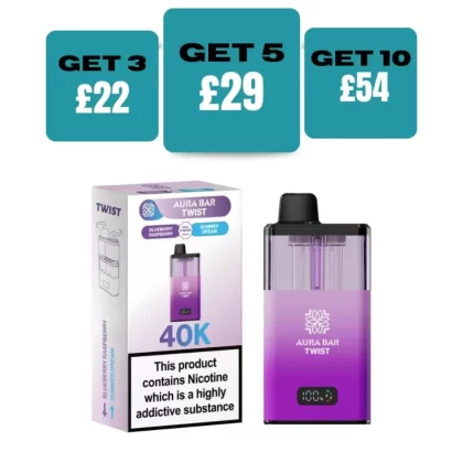 Crystal Prime Aura 40K Prefilled Pod Kit - £9.99 or 3 For £22 - Cherry Ice / Cherry Cola