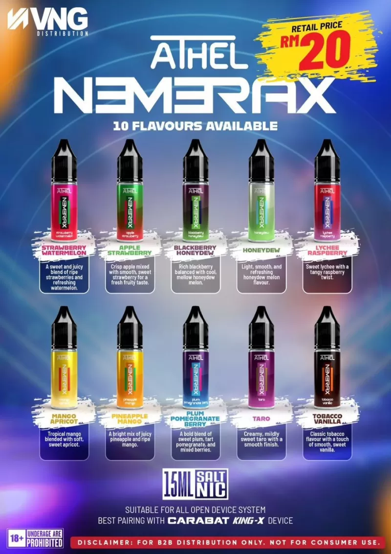 Athel Nemerax E-Liquid 15ml Saltnic 20mg Akta 852 Registered Genuine Stock Buy Now - Image 2