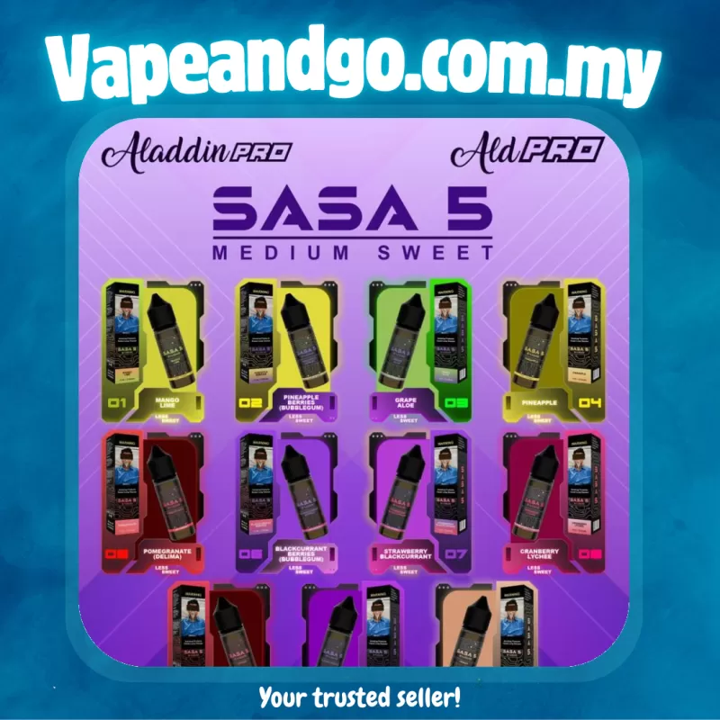 Sasa 5 E-Liquid15ml 20mg By Aladdin Pro (Medium Sweet) Akta 852 Registered Genuine Stock Buy Now