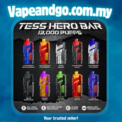 Tess Hero Bar 13K Puff Disposable Vape (BUY 10 FREE 2)