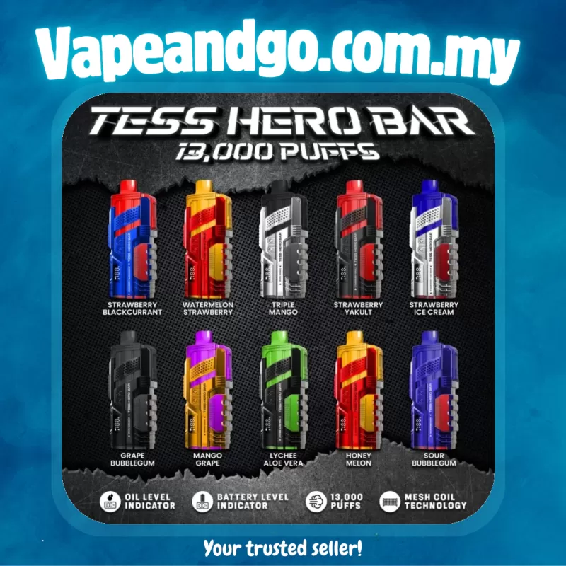 Tess Hero Bar 13K Puff Disposable Vape (BUY 10 FREE 2)