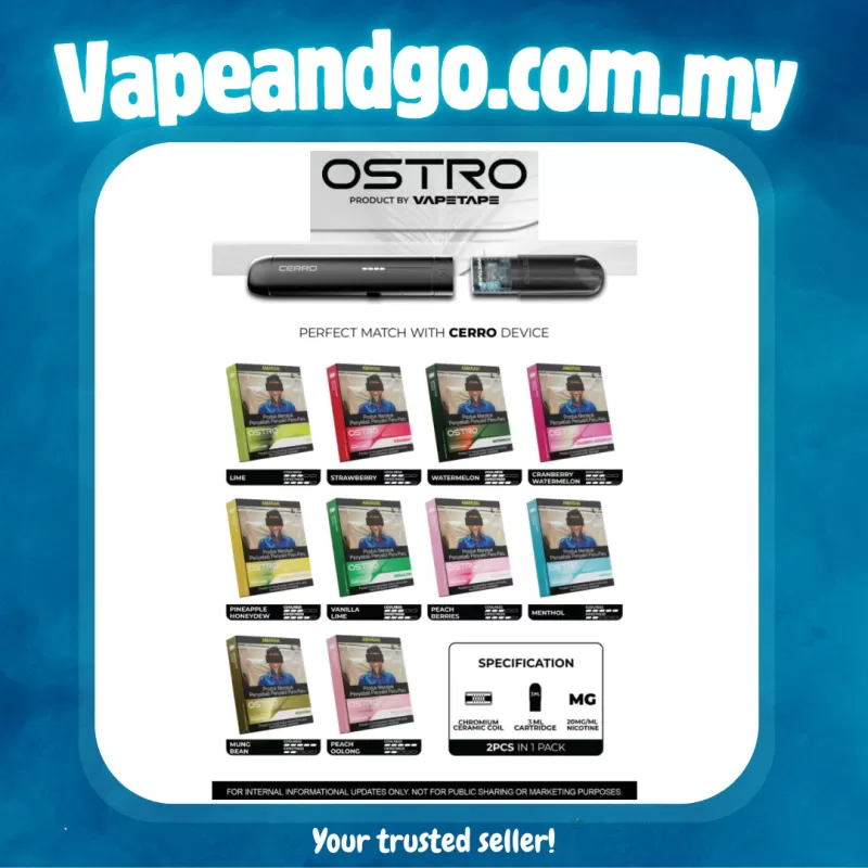 Ostro Cartridge 3ml 2 in 1 Pack Pre-Filled Cartridge By Vape Tape Akta 852 Registered Genuine Stock Buy Now