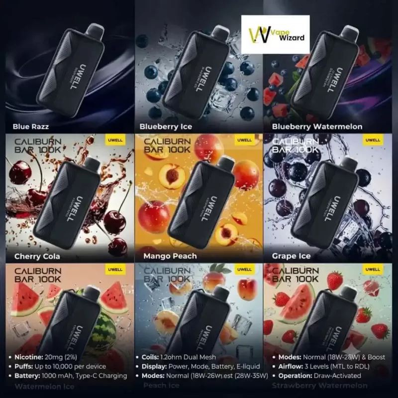 Uwell Caliburn Bar 100k 20mg Up To 100000 Puffs Disposable Vape in the UAE