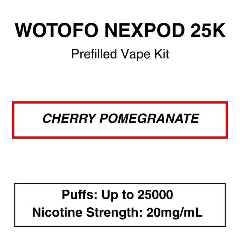 Wotofo – Nexpod 25K – Prefilled Kit – Cherry Pomegranate – 25000 Puffs – 20mg/mL Nicotine