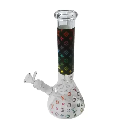 Waterpipe – Clear Glass – With Rainbow Louis Vuitton Print – H25cm
