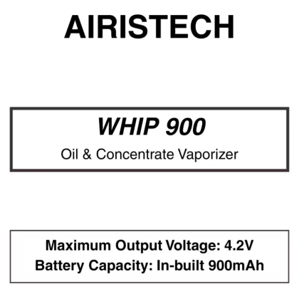 Airistech – Whip 900 – 510 Cartridge Tank Concentrate Vaporiser – 900mAh – Dual Charging Port