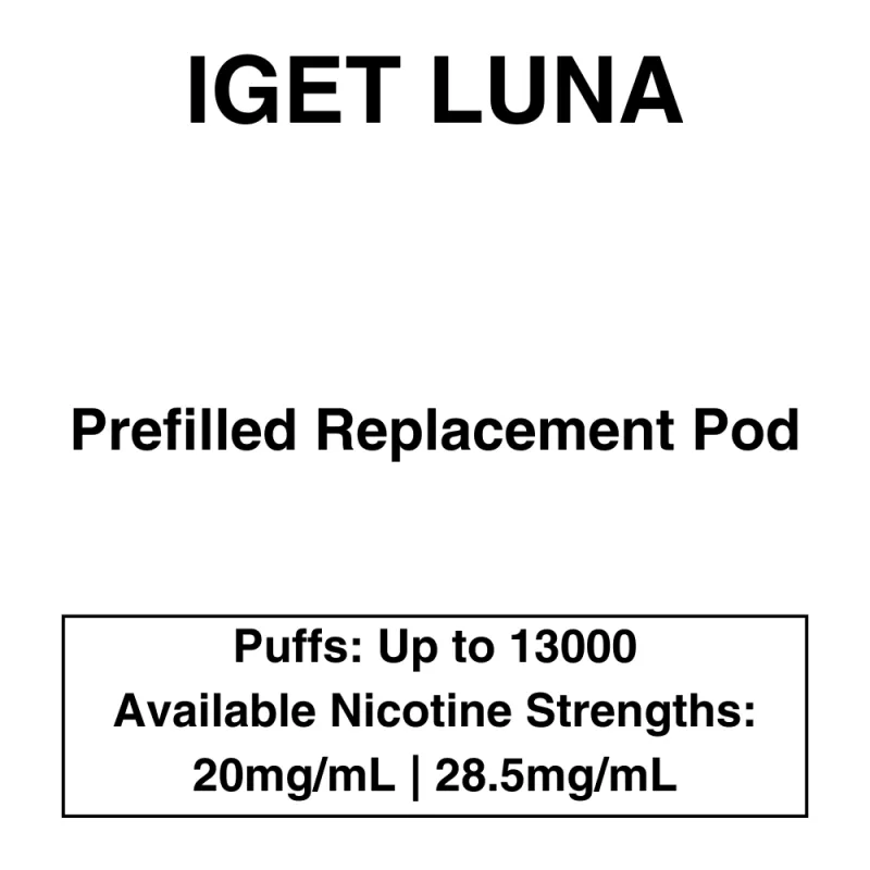 IGET Luna KP13000 – Prefilled Replacement Pod – 20mg/mL Nicotine – Up to 13000 Puffs – 1 Pod