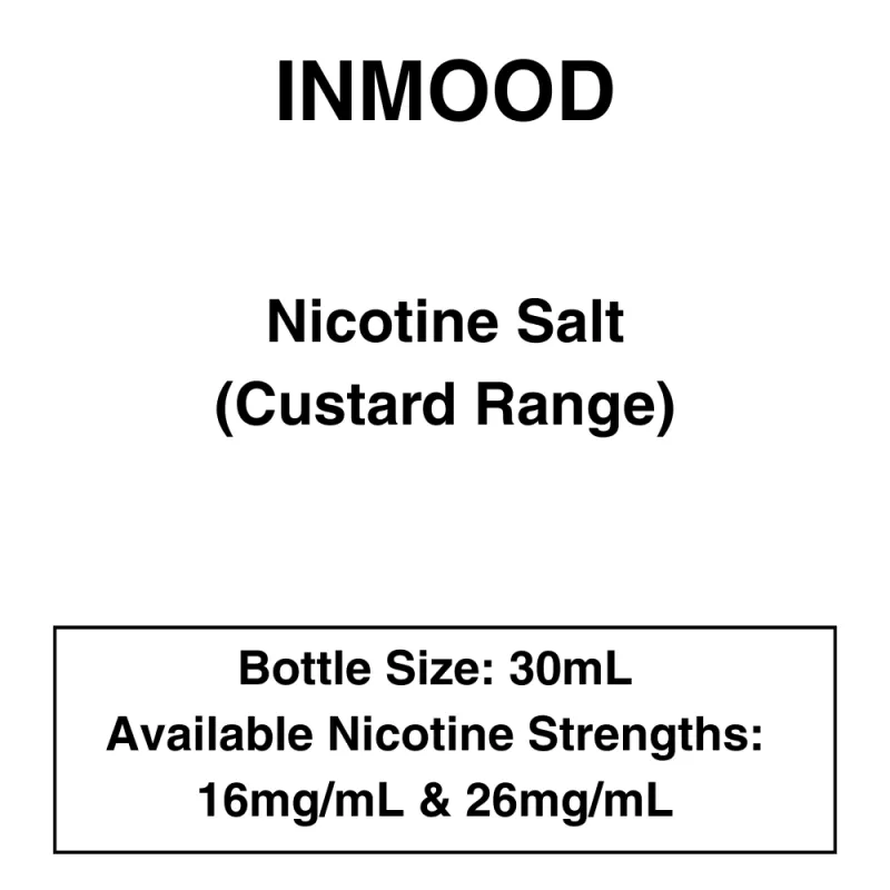 Inmood Premium E-Liquid – Custard Range – 16mg/26mg Nicotine – 30ml