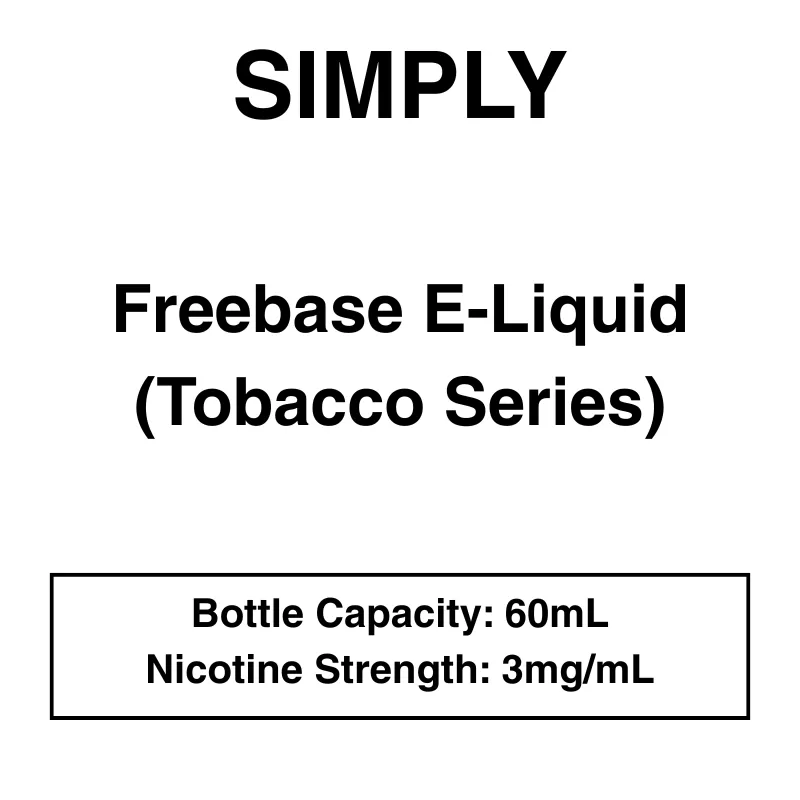 Simply Tobacco – Freebase – 60ml – 3mg – 5 Flavours