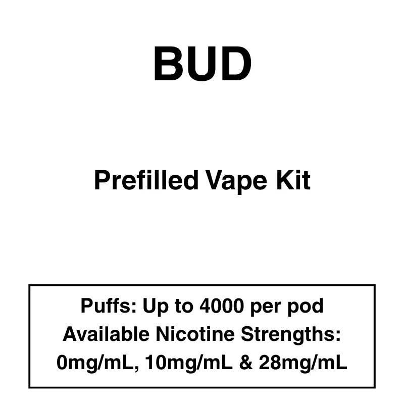 Bud – Closed Pod Vape Kit with reusable battery – 4000 Puffs – 28mg/ml Nicotine