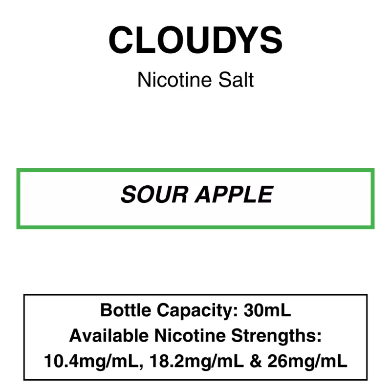 Sour Apple – Cloudys Premium E-Liquid- Nic Salt 30ml