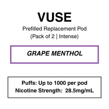 Vuse eLiquids – Grape Menthol – 2.5% (28.5mg/ml) & 1.8% (20mg/ml)