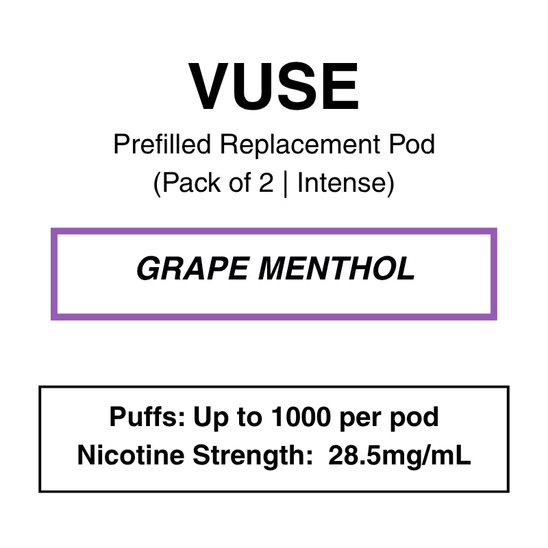 Vuse eLiquids – Grape Menthol – 2.5% (28.5mg/ml) & 1.8% (20mg/ml)