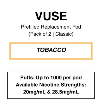 Vuse – eLiquids – Tobacco – 1.6% (18mg/ml) / 2.5% (28.5mg/ml)