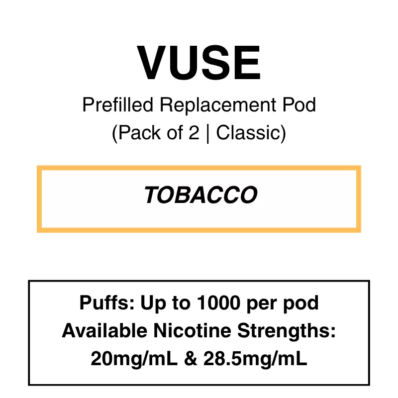 Vuse – eLiquids – Tobacco – 1.6% (18mg/ml) / 2.5% (28.5mg/ml)