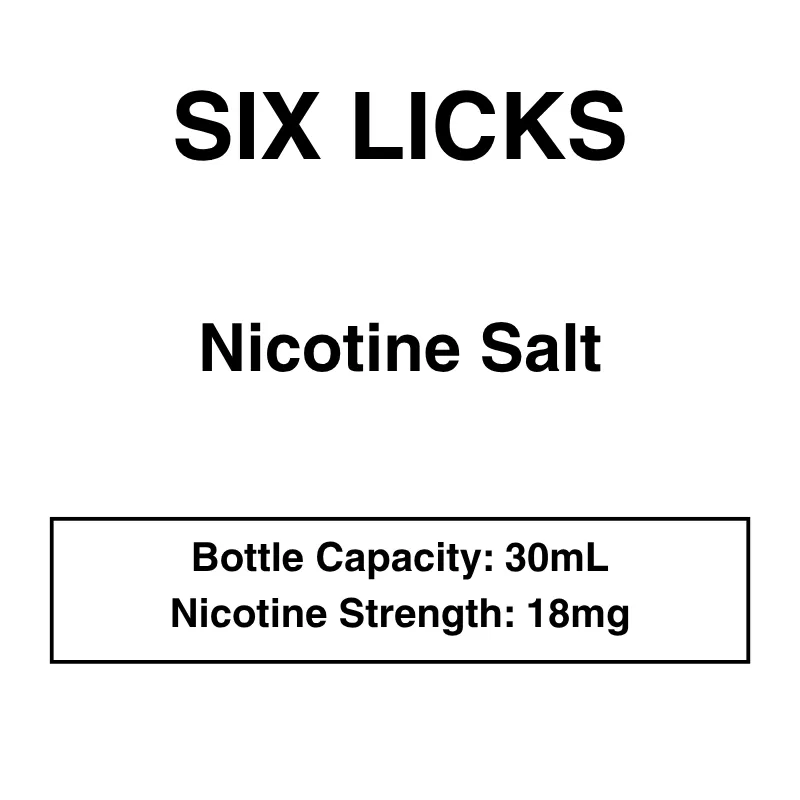 Six Licks – NicSalt – 30ml – 18mg/ml Nicotine (35mg/ml Nicotine Salt)