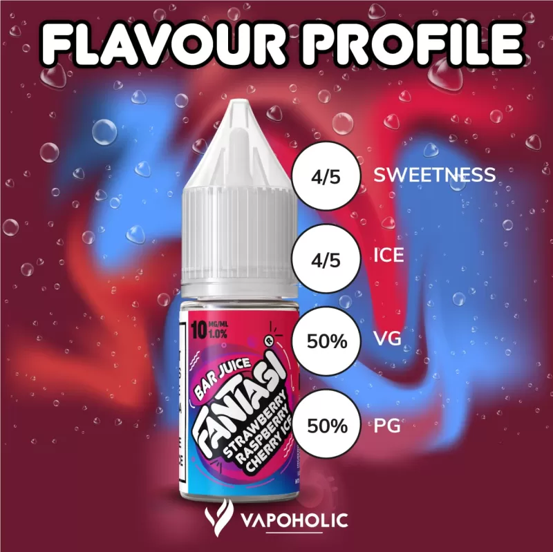 Strawberry Raspberry Cherry Ice (Bar) Fantasi Nic Salt E-Liquid 50/50VG – 10ml – TPD