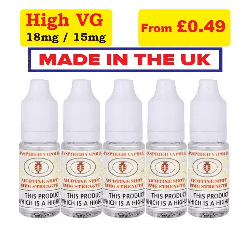 Inspired Vapour Nic Shots 18mg – High VG Nicotine Booster- UK Made