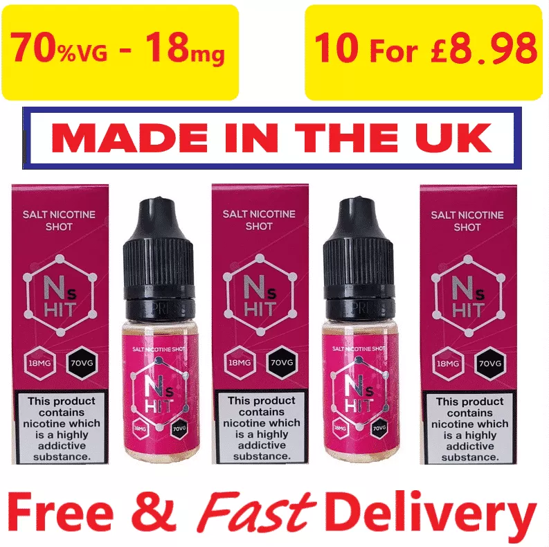 Cheapest Nic Salts Shot – NS Nicotine Salt Shots – 70%VG – 18mg UK Made