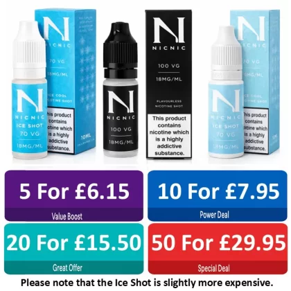 -Nic Nic Nicotine Shots 18mg – 70VG/100VG/Ice Cool