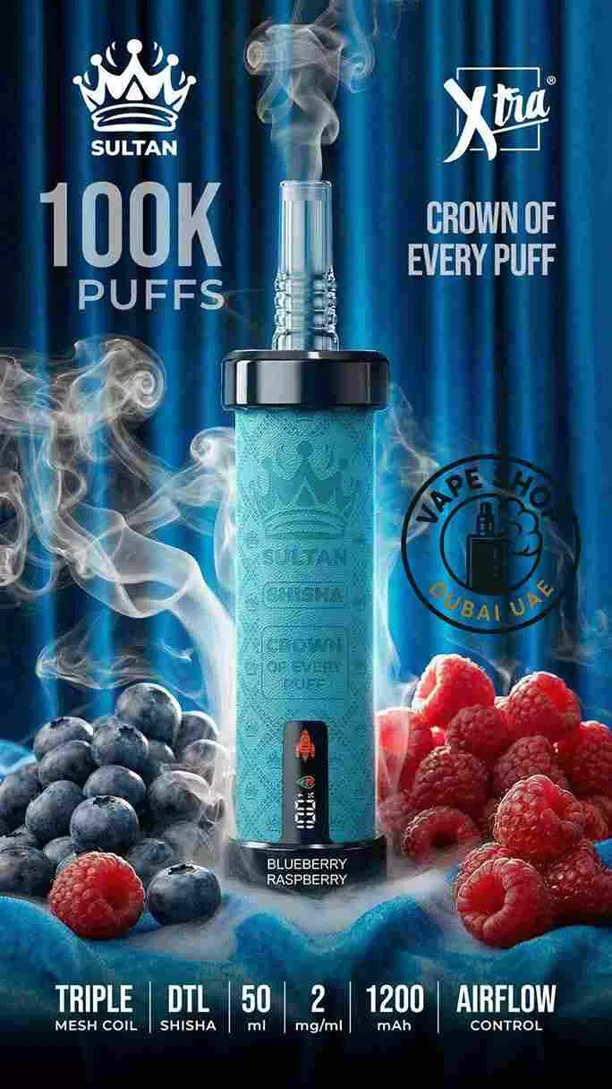 Sultan Xtra shisha Dtl 100k puffs 2mg nicotine triple mesh vape Buy in Dubai - Image 2