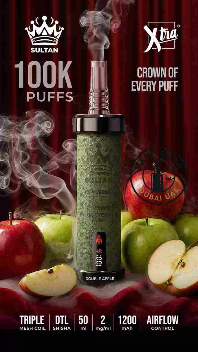 Sultan Xtra shisha Dtl 100k puffs 2mg nicotine triple mesh vape Buy in Dubai - Image 3