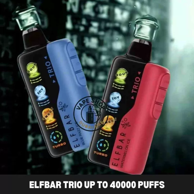 Elfbar trio up to 40000 puffs 50mg nicotine 4 mesh coil Disposable Vape buy in Dubai