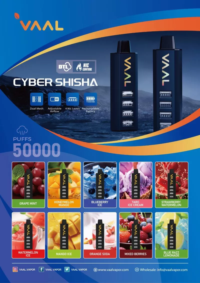 Vaal Cyber Shisha DTL 50000 Puffs 5mg Nicotine In Dubai - Image 2