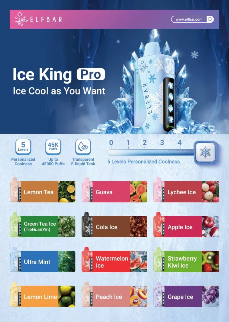 ELF BAR ICE KING PRO DISPOSABLE VAPE POD 45,000 PUFFS