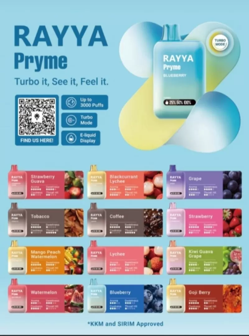 RAYYA PRYME BY ELF BAR DISPOSABLE VAPE POD 3,000 PUFFS