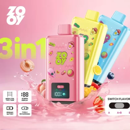 ZOOY 3 IN 1 150K – 150K Puffs Dual Liquid Tank 2% 3% 5% Nicotine Disposable Vape