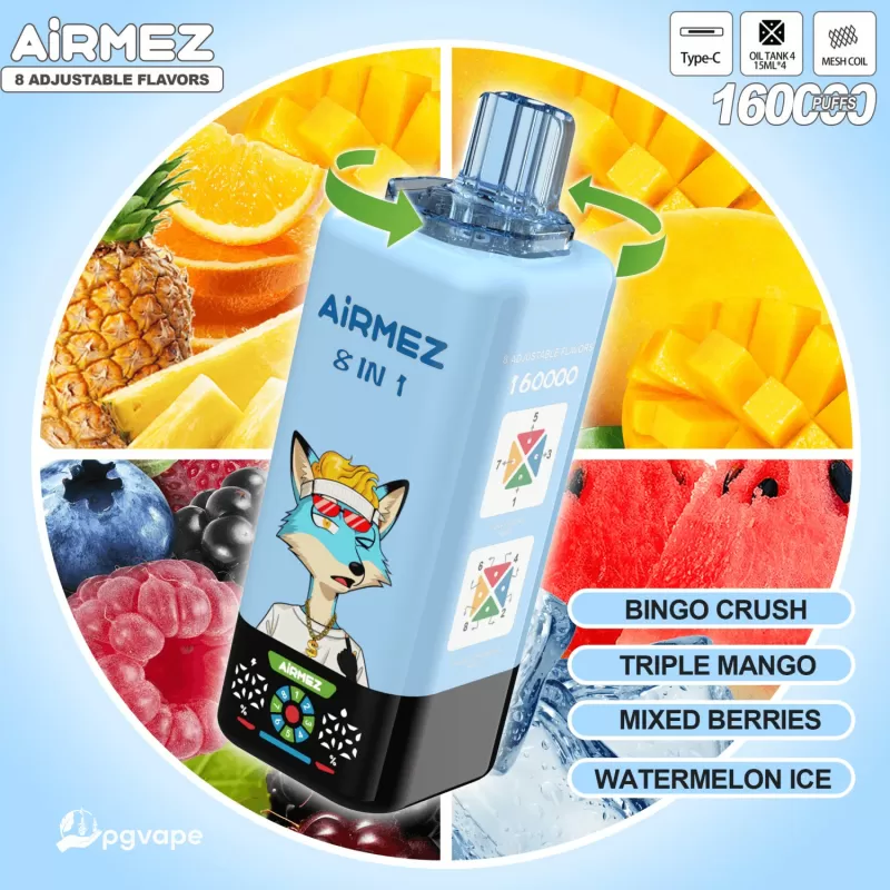 AIRMEZ FOX 8 IN 1 160K – 160K Puffs Airflow Adjustment 60ml E-Liquid Disposable Vape - Image 2