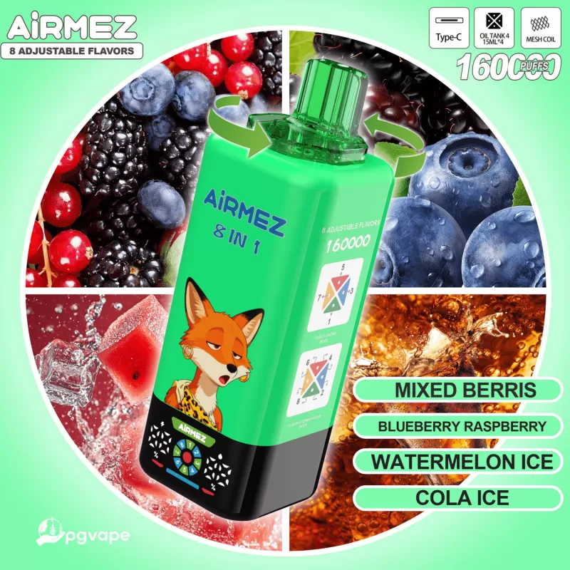 AIRMEZ FOX 8 IN 1 160K – 160K Puffs Airflow Adjustment 60ml E-Liquid Disposable Vape - Image 3