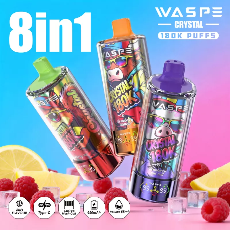 WASPE 8 in 1 Crystal 180000 – 180K Puffs 1.0Ω Mesh Coil ×4 68ml E-Liquid Disposable Vape