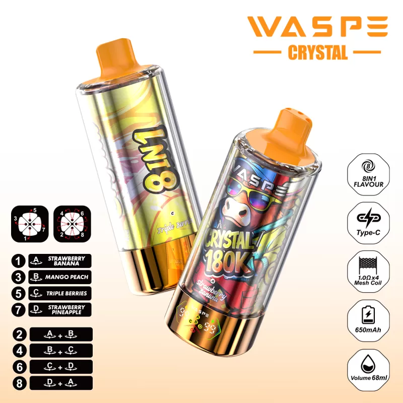 WASPE 8 in 1 Crystal 180000 – 180K Puffs 1.0Ω Mesh Coil ×4 68ml E-Liquid Disposable Vape - Image 3